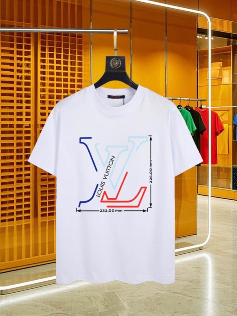 Louis Vuitton White T-Shirt with Blue, Light Blue and Red LV Graphic